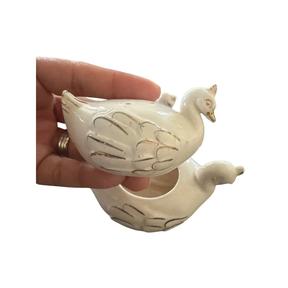 Vintage Ceramic‎ Swan Stacking Salt Pepper Condiment Pot With Spoon